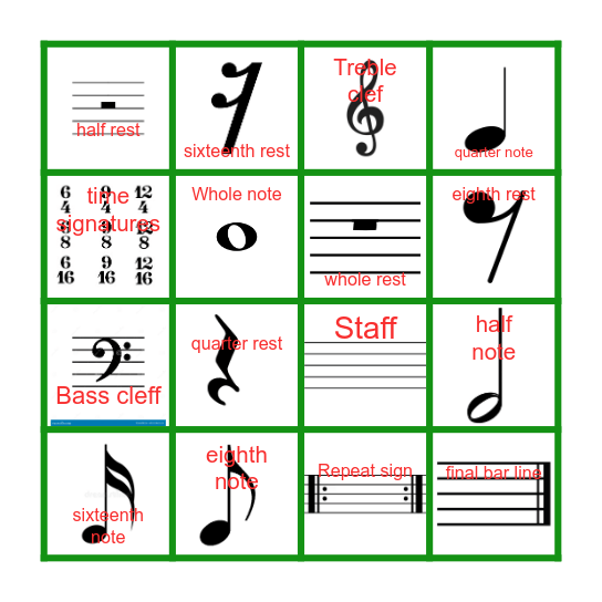 Music notes and symbols CUARTO GRADO Bingo Card