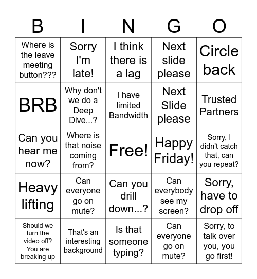 work work work work work! Bingo Card