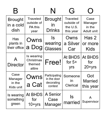 EDEN ROAD BINGO Card