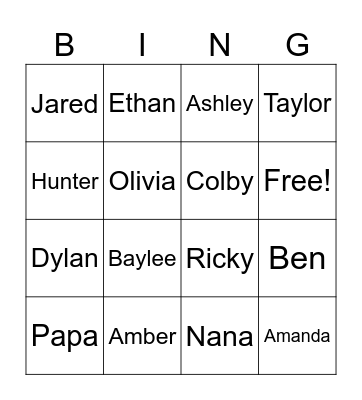 Harris Family Facts Bingo Card
