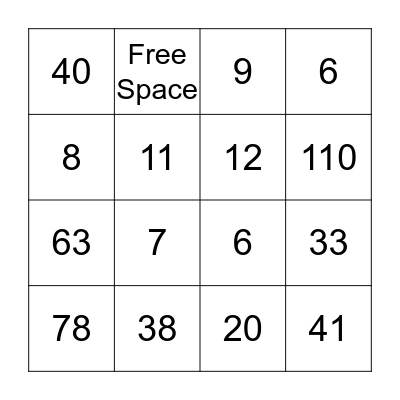 Word Problem Bingo Card