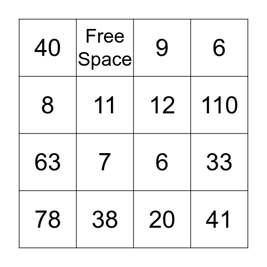 Word Problem Bingo Card