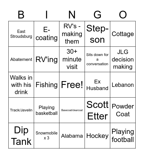 Andy Bingo Card