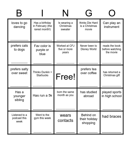 Coworker Christmas Catch-Up! Bingo Card