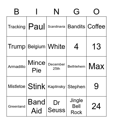 PIC COE Christmas Bingo Card