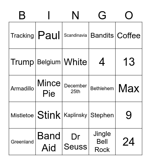 PIC COE Christmas Bingo Card