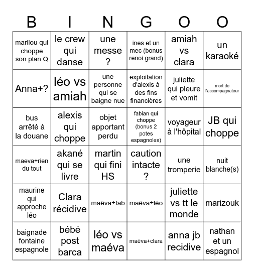 ATED BARCA Bingo Card