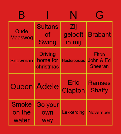 Muziek bingo kerst avond Bingo Card