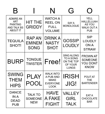 christmas pub crawl Bingo Card