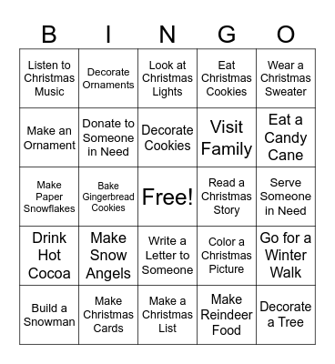 Winter Break Bingo Card