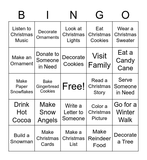 Winter Break Bingo Card