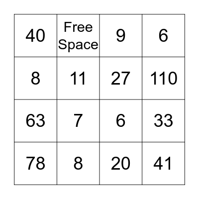 Word Problem Bingo Card