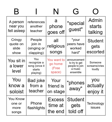 Hempfield Assembly Bingo CONCERT VERSION Bingo Card