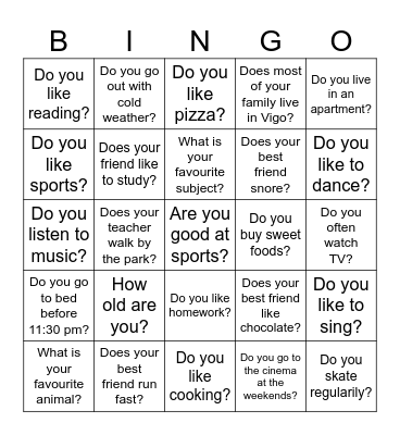 Present Simple Bingo Card