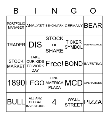 Investment Bingo Card