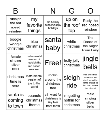 christmas songs Bingo Card