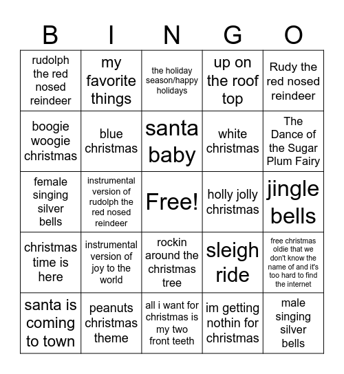 christmas songs Bingo Card