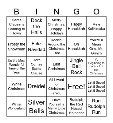 Holiday Music Bingo Card