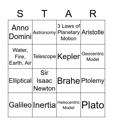 Astronomer Bingo Card