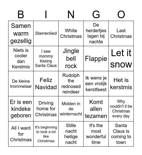 Kerstliedjes bingo Card