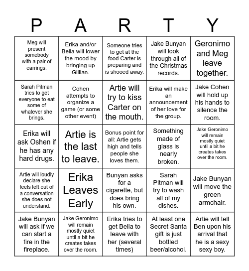 Christmas Party Bingo Card