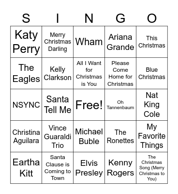 M9 Holiday SINGO Bingo Card