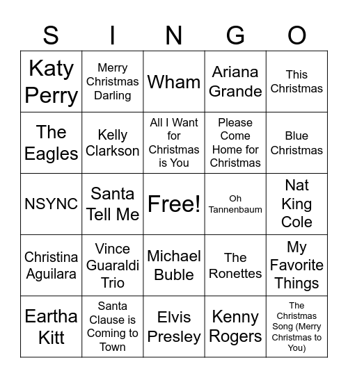 M9 Holiday SINGO Bingo Card