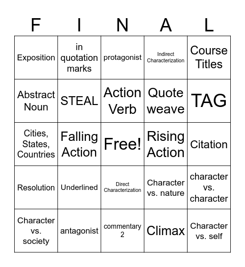 6th Grade Final Review Bingo Card