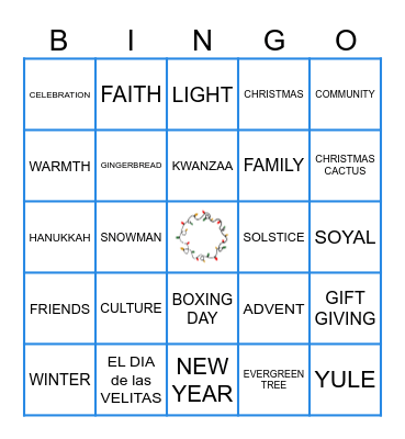 December Holiday Bingo Card
