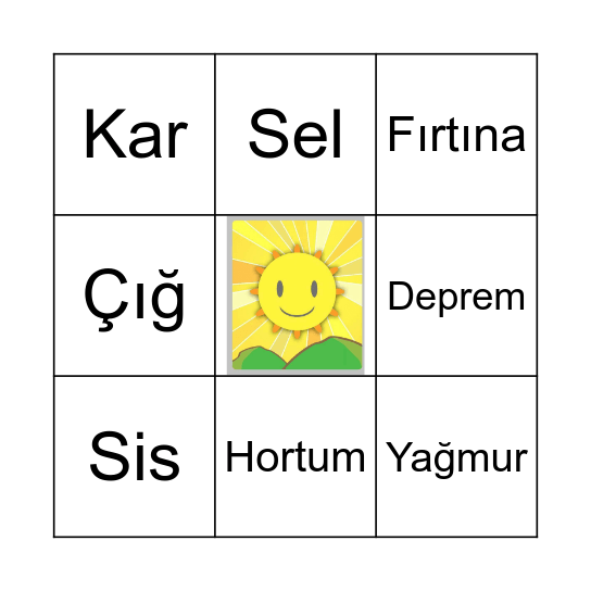 Doğa Olaylar ve Doğal Afetler Bingo Card