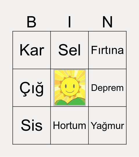Doğa Olayları ve Doğal Afetler Bingo Card
