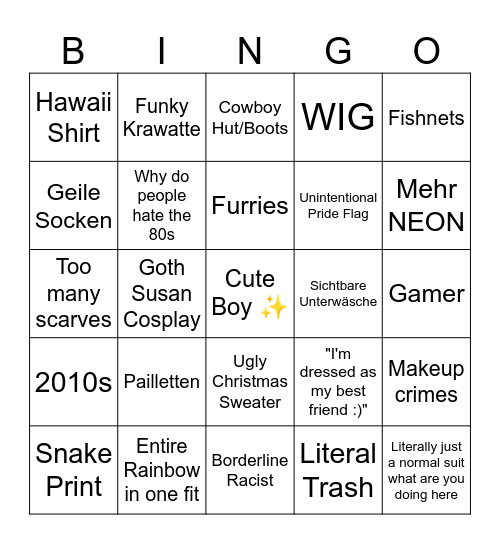 Bank Taste Bingo Card