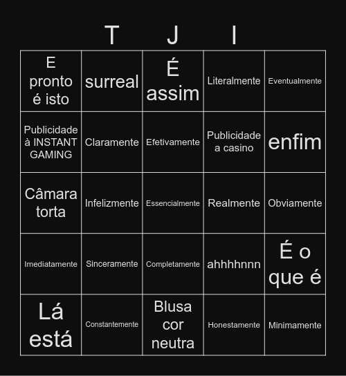 Tjingo - O Bingo do TJI Bingo Card