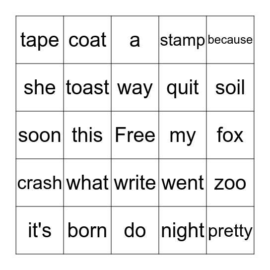 Spelling BINGO Card