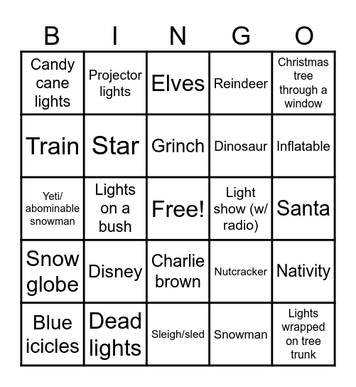 Christmas Lights/decor Bingo Card