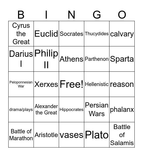 The Greek World Bingo Card