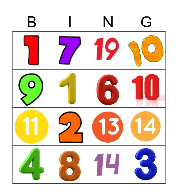 Números del 0 al 20 Bingo Card
