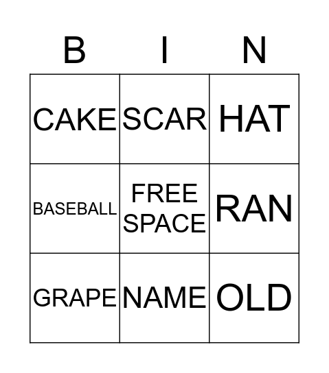 SPELLING LIST Bingo Card