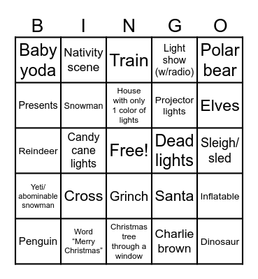 Christmas lights/decoration Bingo Card