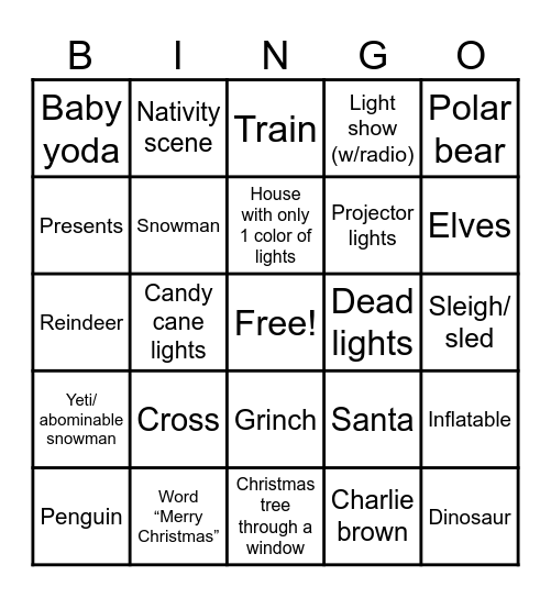 Christmas lights/decoration Bingo Card