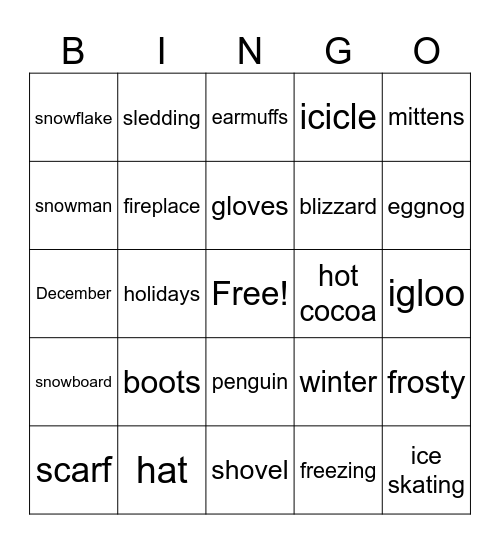 Winter Words Bingo Card