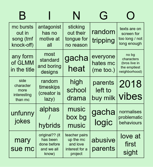 Gacha Videos Bingo Card