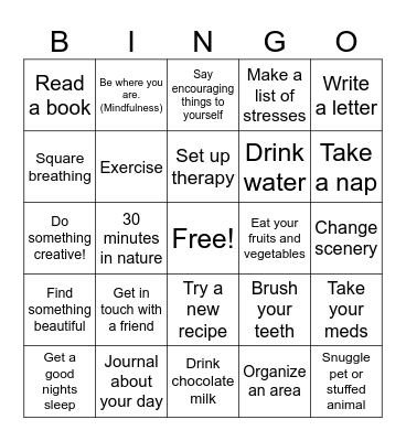 Mental Health BINGO Card