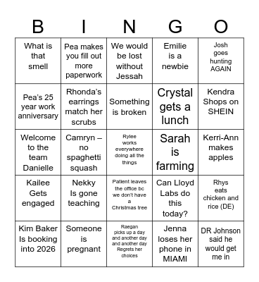 Wayside Christmas Bingo Card