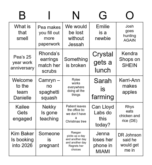 Wayside Christmas Bingo Card