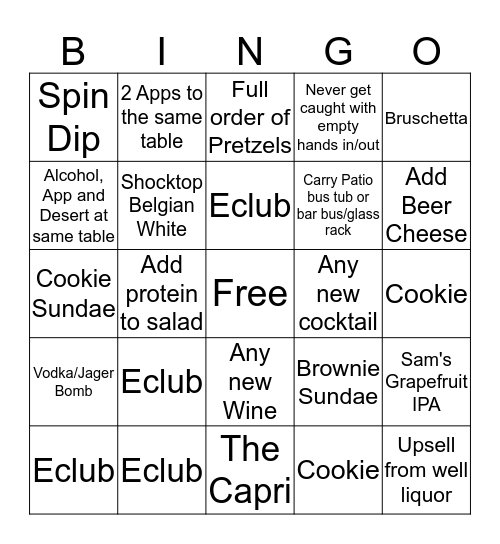 $10 House Cash! Bingo Card