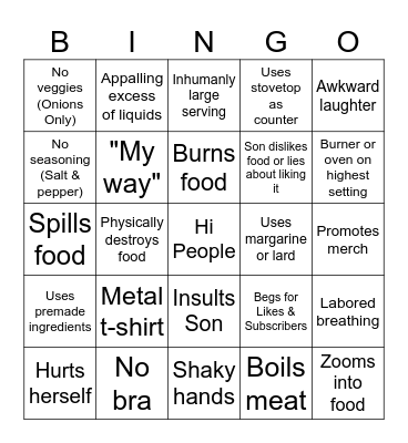 Kay's Cooking Bingo Card