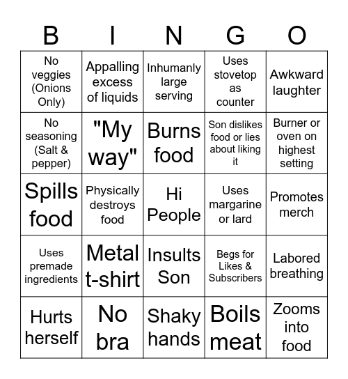 Kay's Cooking Bingo Card