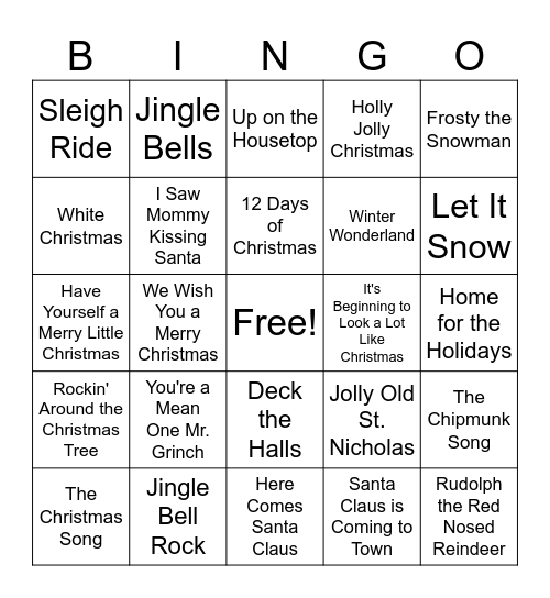 CHRISTMAS SONGS! Bingo Card