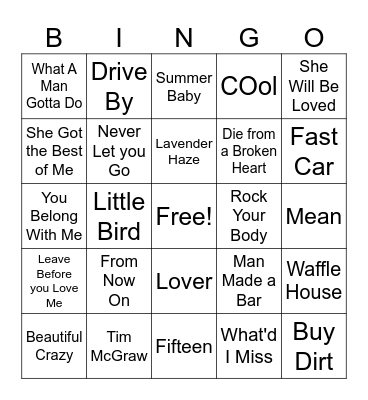 Kinsley's Play List Bingo Card